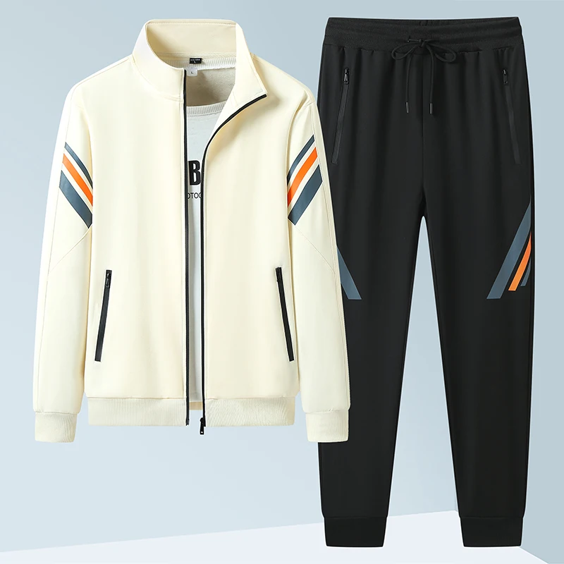 Casual Athletic Sweater Trouser Long Sleeve Sweatsuits Suit Men Sport Cardigan Stand Collar Sweatshirts Pant Sweatpants 2Pcs Set