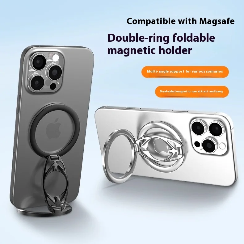 

Креативный двусторонний магнитный кольцевой держатель Magsafe, настольная подставка для телефона, магнитное кольцо, задняя наклейка, может вращаться на 360 градусов и складываться, подходит для Apple 16 Pro Max, портативный чехол для телефона 15 Huawei Ma