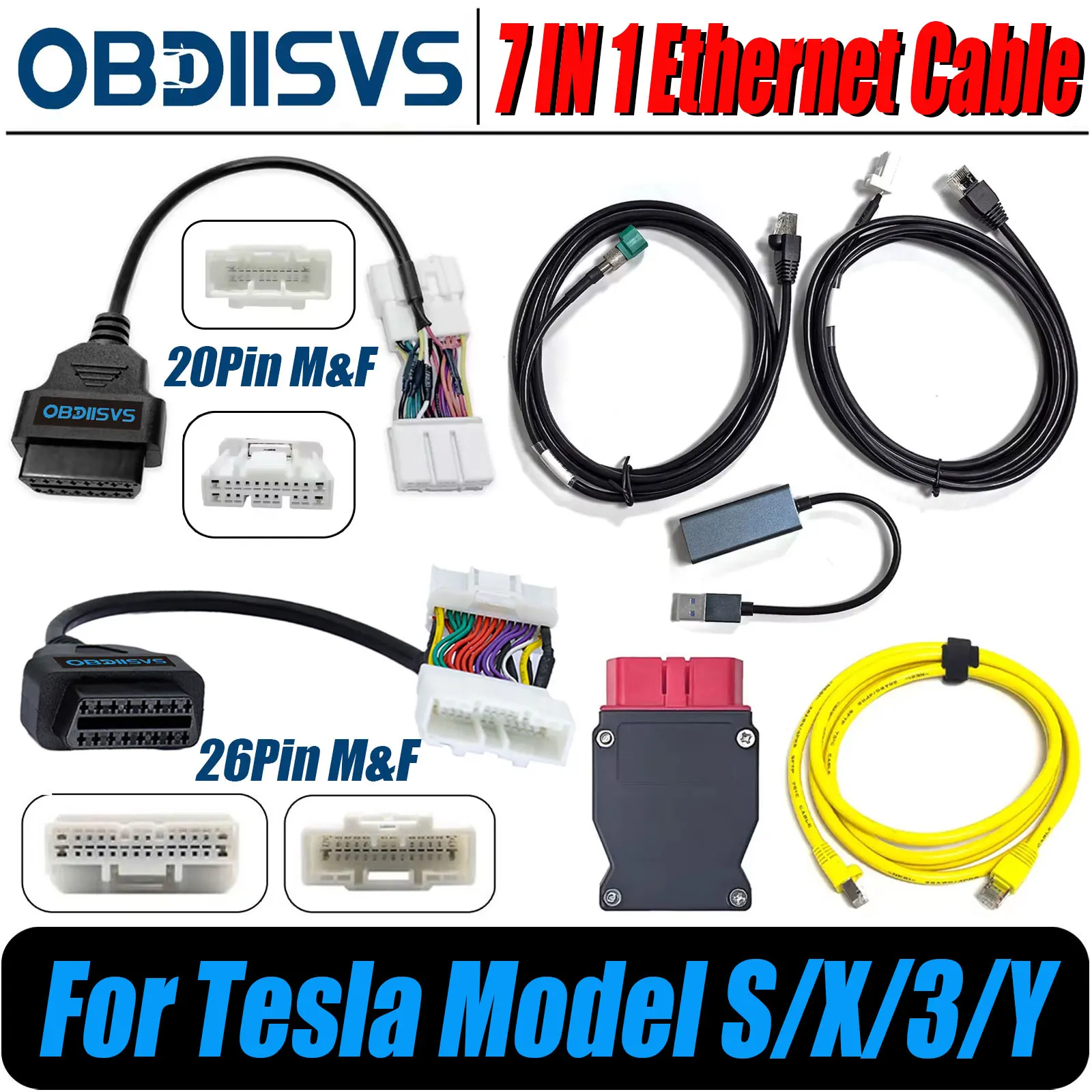 Ethernet Diagnostic Service Cables For Tesla Model 3/Y/X/S Ethernet 1137658-00-C 1013230-00-A For Toolbox OBD Diagnostic Adapter