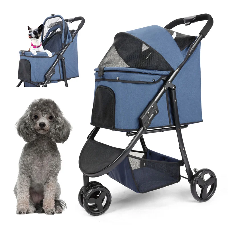 

Pet Dog Stroller for Small Dogs/Cats, Upgraded Frame & Clasp, with Storage Basket and Pouch