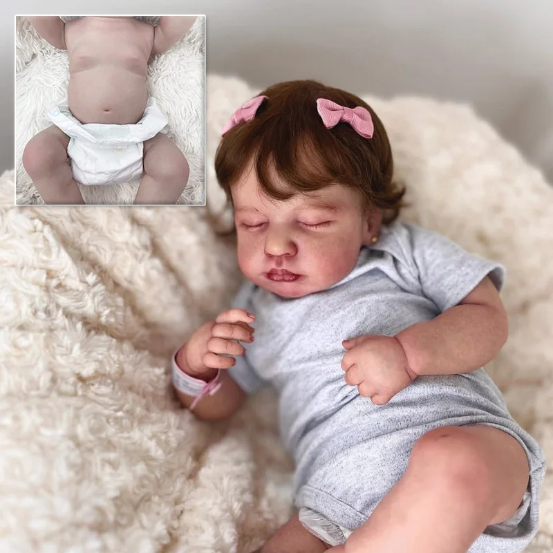 48CM Reborn Sleeping Baby Dolls Loulou Soft Cuddly Body Lifelike 3D Skin with Visible Veins Handmade Muñecas Bebe Reborn