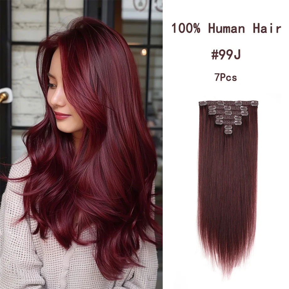 

Burgundy Clip In Hair Extension 100% Natural Real Remy Human Hair Brazilian Silky Straight Hair Keratin Hair Extension For Woman