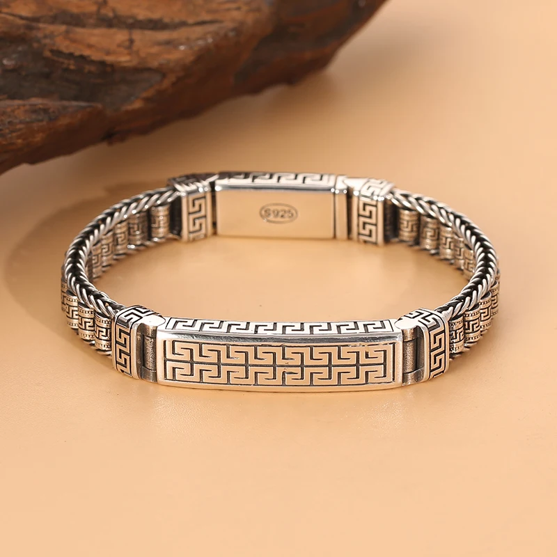 

Original Design S925 Sterling Silver Handmade Passepartout Prayer Wheel Bracelet Men Trendy Personality Style Luxurious Retro