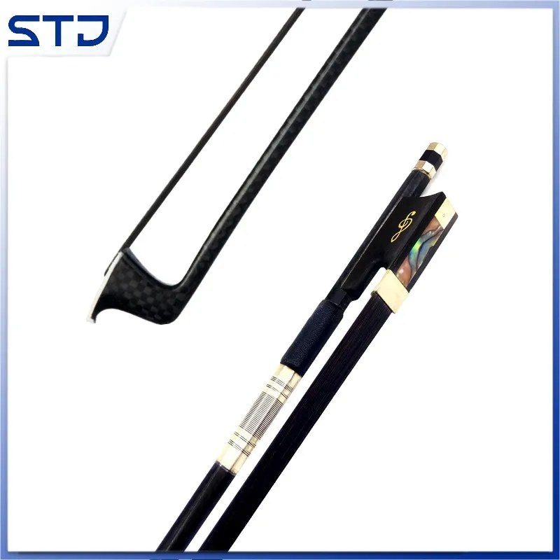 New1pcs professional 4/4 Violin bow Cello Bow Gold Silk Braided Grid Carbon Fiber, white horesehair black horsetail