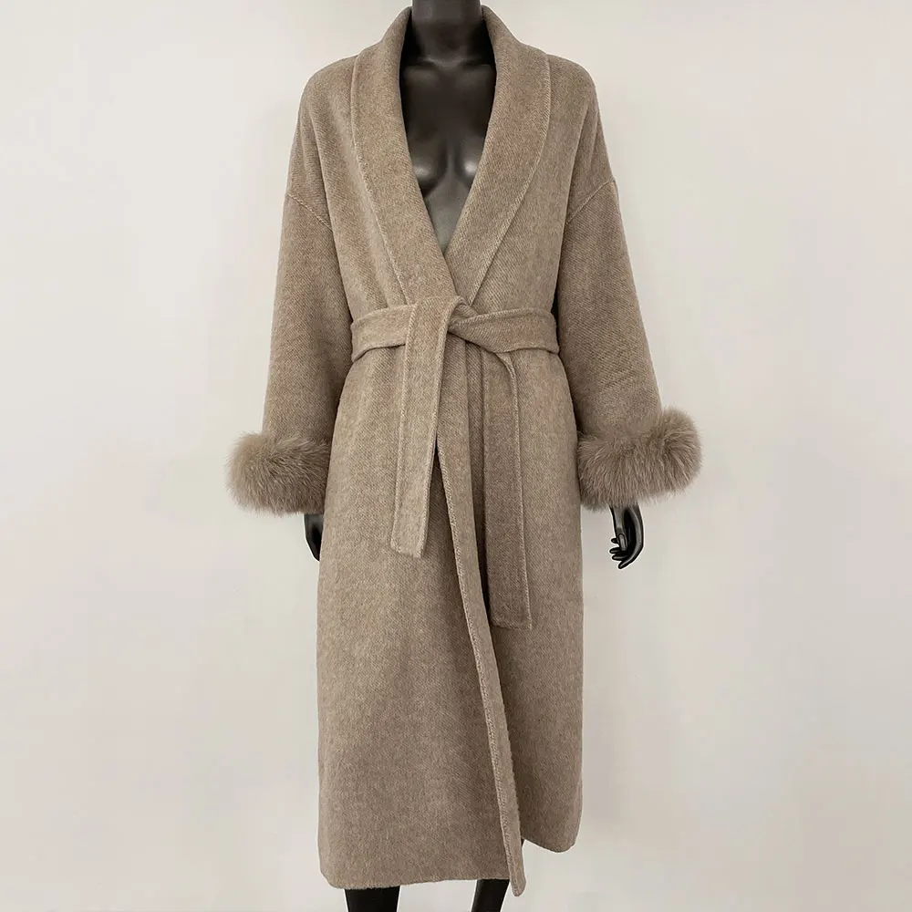 Short or Long Jacket Real Wool Fur Coat High End Double-sided Wool Strapping Women Removable Cuffs Fox Fur Temperament Cashmere