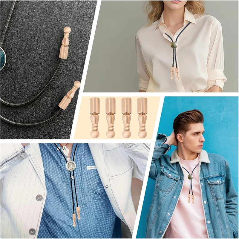 ABRT-12Pcs Bolo Tie Tips Replacement End Caps Long Alloy Cord Ends Smooth For Clothes Decoring Chain Bracelet DIY Crafts