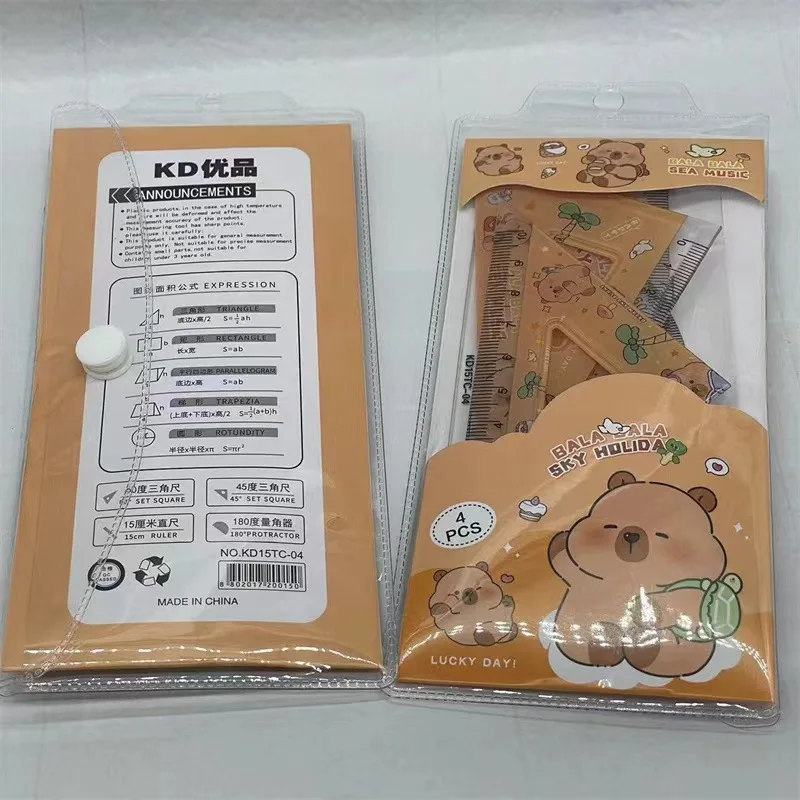 New 4 in 1 Cute Capybara Cartoon Ruler Stationery Set Multifunctional Combination Ruler Ruler Triangle Protractor Drawing gift