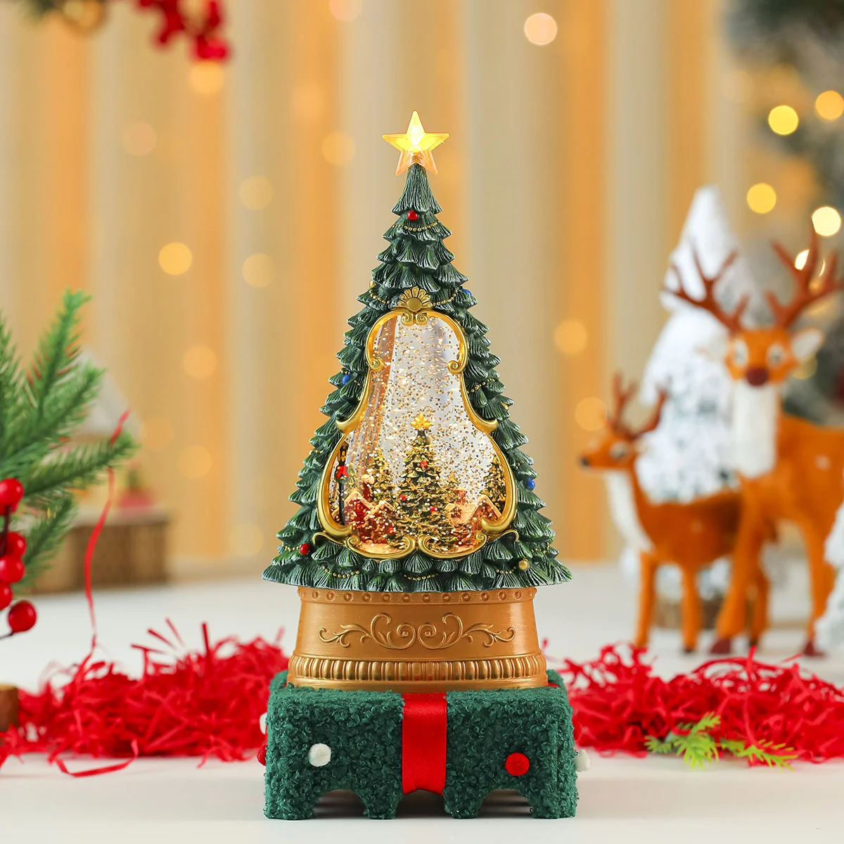 New Creativity Christmas Tree Decoration Shine Snowfall Music Box Living Room Display Window Festive Atmosphere Desktop Ornament