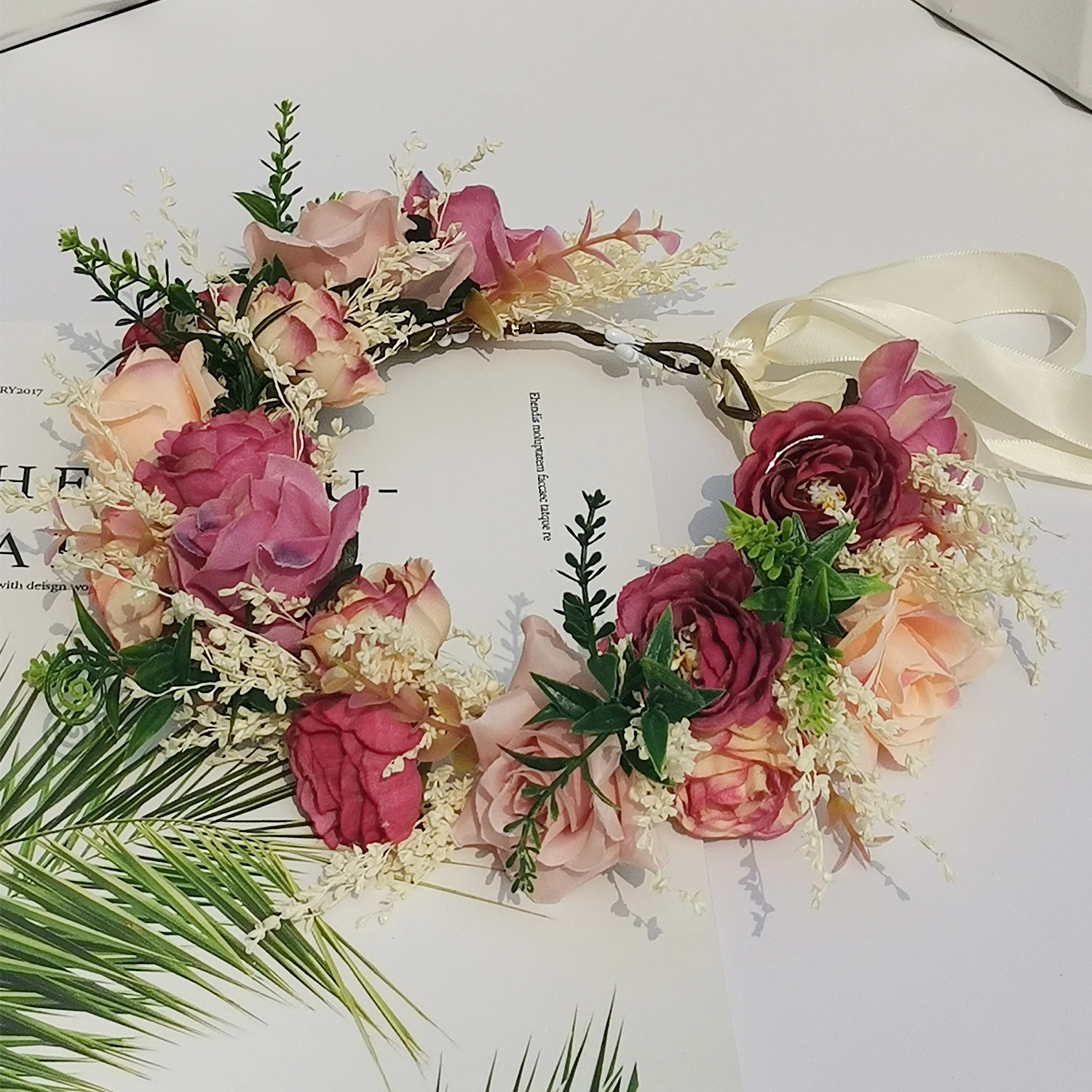 Flower Crown For Women Boho Flower Headband Adjustable Floral Headpiece Hair Wreath Wedding Festival Party Hair Accessories