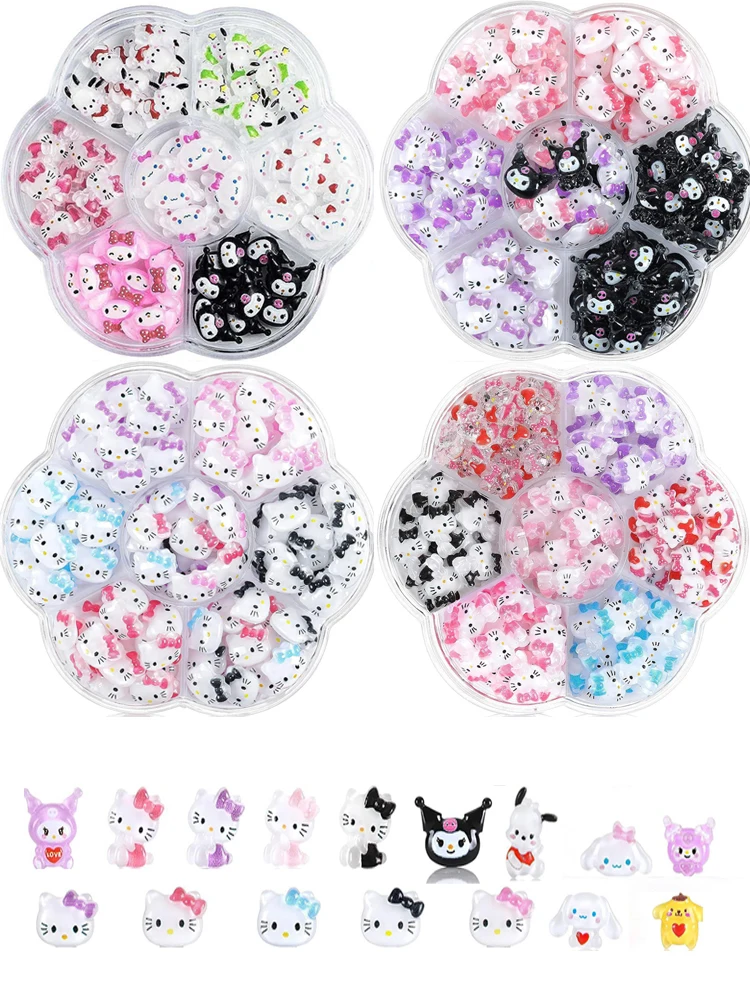 70PCS/50PCS Sanrio Hello Kitty Kawaii Cartoon Kuromi Nail Art Charms Kit 3D Nail Rhinestone Gems for Manicure Nails Art Deco Y2K — zdjęcie 2