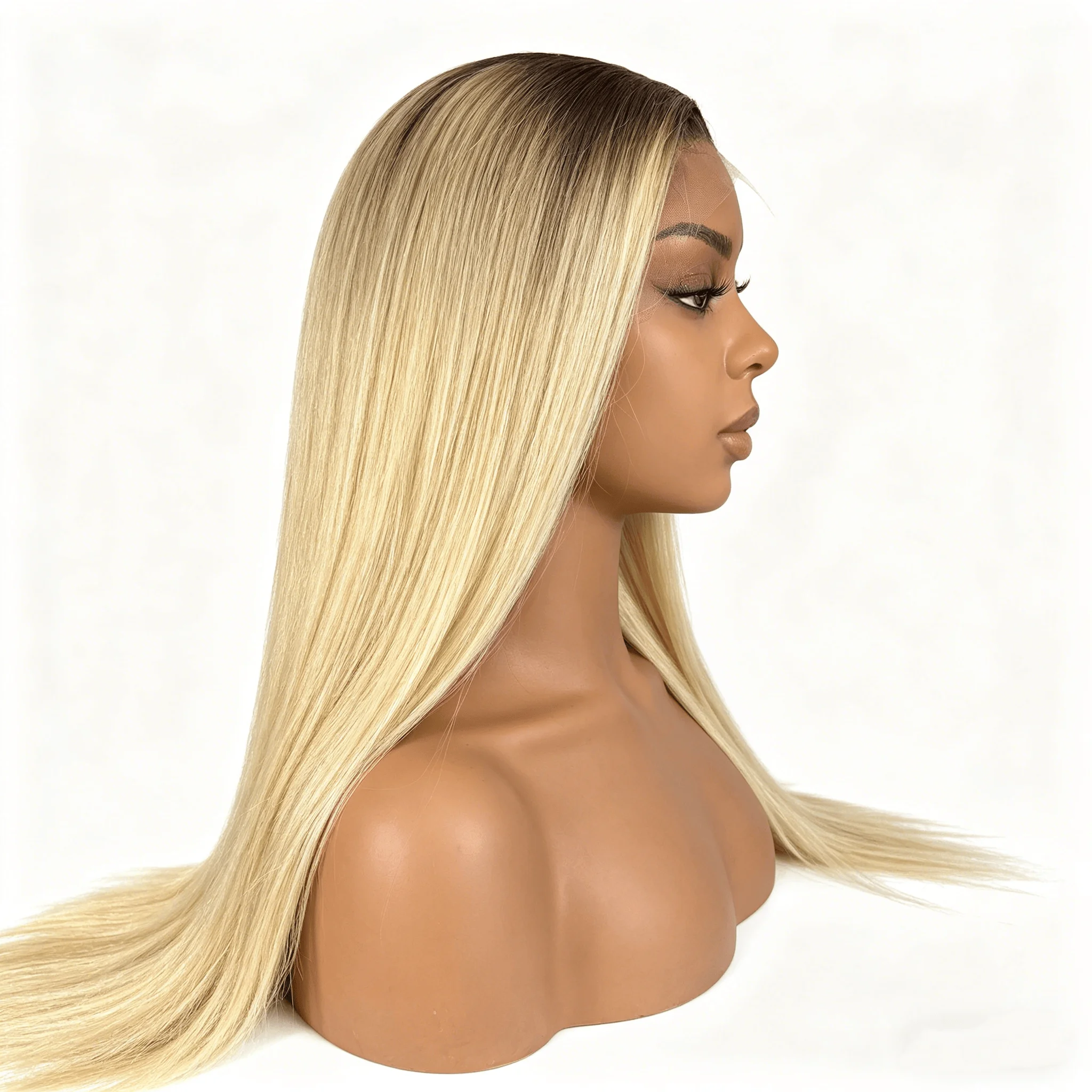 Straight Blonde Human Hair Wig with Black Roots 13*6 Lace Front Wig 180% Density 13x4 Transparent Lace Frontal Wig Pre Plucked