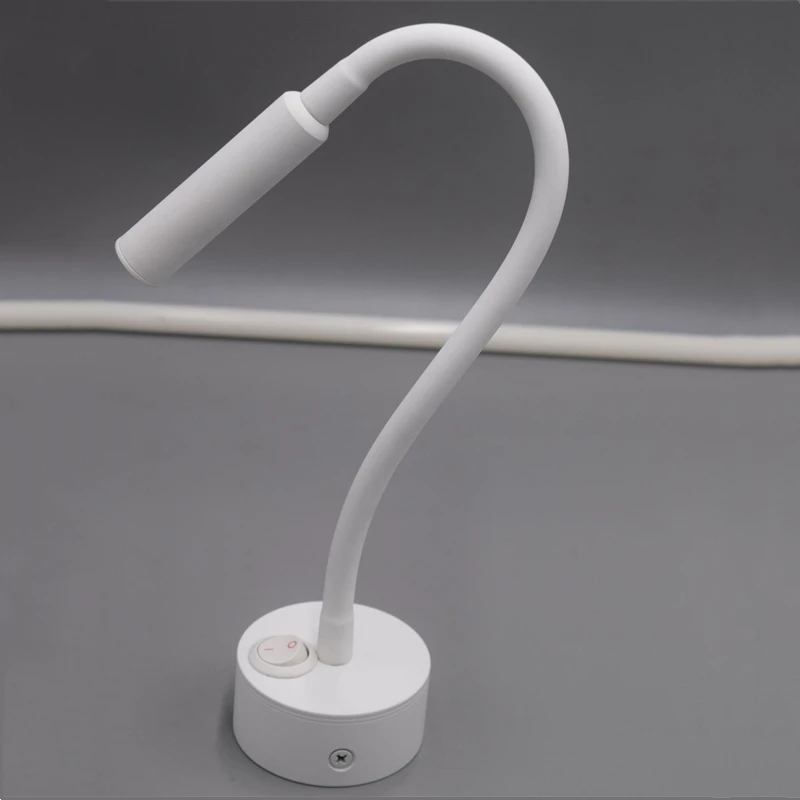 LED Flexibele Slang Wandlamp 1W 3W Boek Lezen Studie Nachtkastje Licht Hotel Hoofdeinde Flexibele Zwanenhals Mini spotlight Met Schakelaar