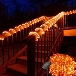 12M 100LED Solar Rope Light String 8 Modes Orange Fairy Rope Lights Wodoodporne girlandy świetlne do dekoracji świątecznych w ogrodzie domowym