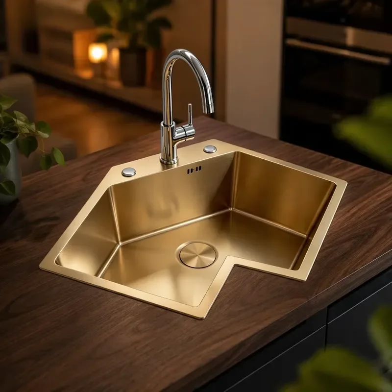 Luxury Matte Brushed L-Shaped Corner Kitchen Sink 304 Stainless Steel Unilateral Apron Front Indoor Use
