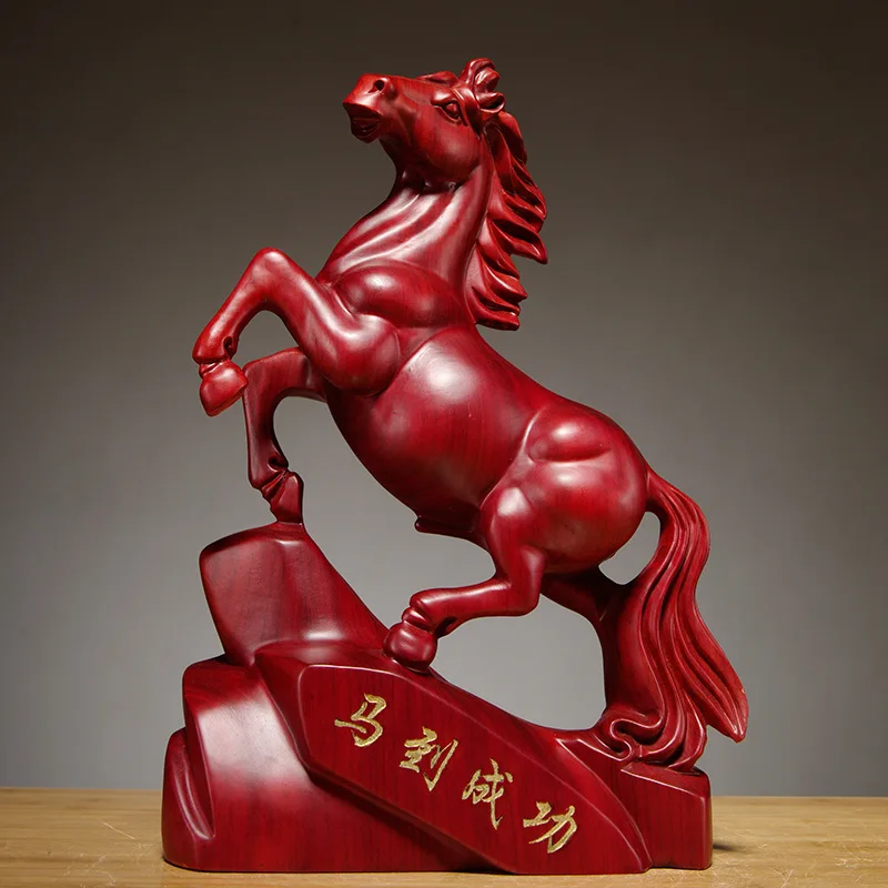 Padauk Wood Carving Horse Decoration Twelve Zodiac Win Instant Success Rosewood Wooden Handicraft Gift Office Home Gift