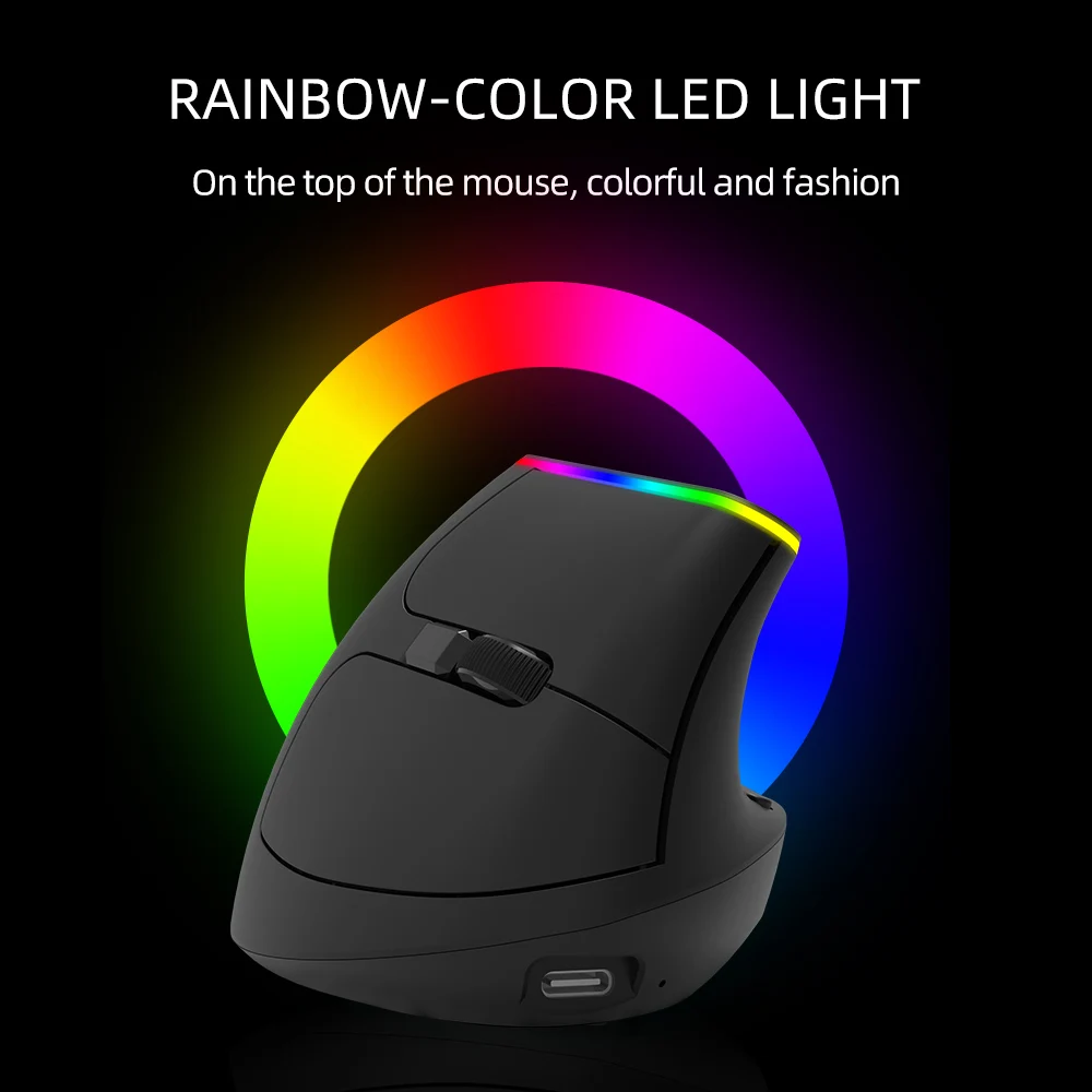 Delux  Ergonomic Vertical Mouse Rechargeable Wireless RGB Mouse Bluetooth 2.4G  4000DPI Gaming Silent Mice For Laptop PC