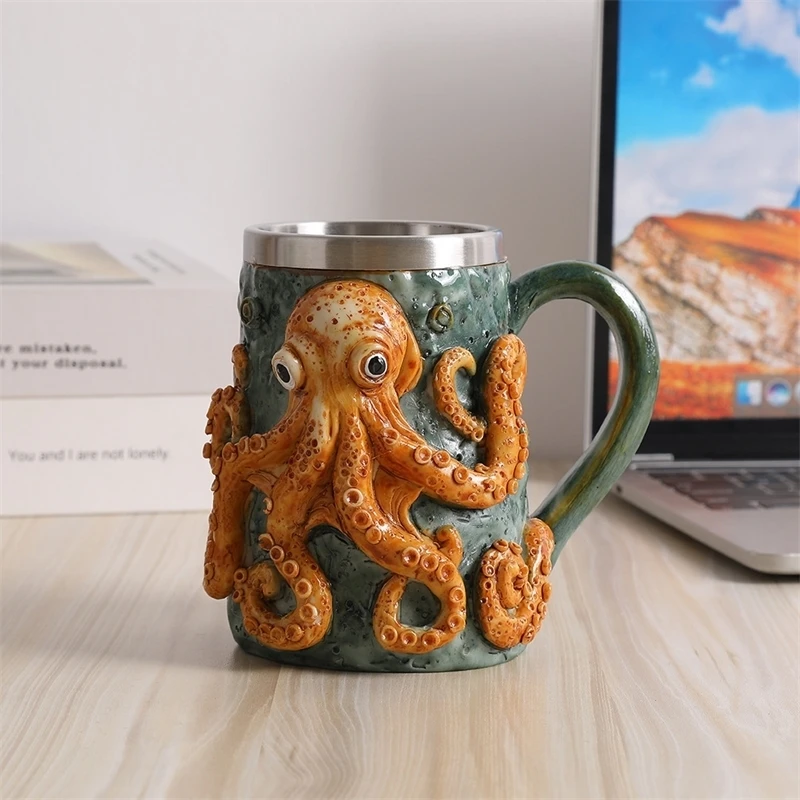

Octopus Resin Coffee Mug Artistic Ceramic Ocean Theme Unique Home Bedroom Desk Decor For Sea Life Lovers Xmas Gift
