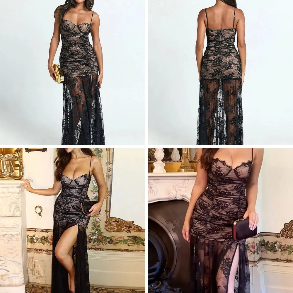 

Sexy Lace Off-Shoulder Long Dress for Women, Backless Slit Evening Gown for Party 2026