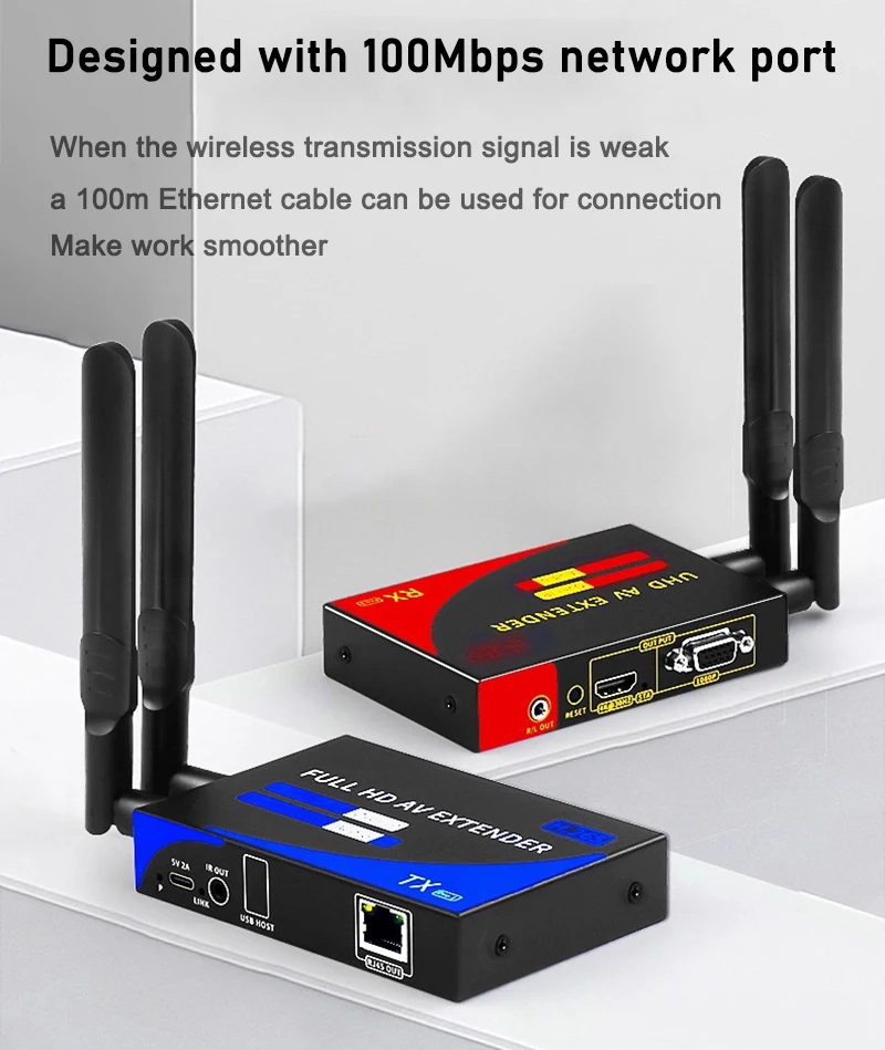 1080P 4K HDMI جهاز ريسيفر استقبال وإرسال الفيديو اللاسلكي موسع 100 متر ث/صوت IR Rj45 VGA ميناء للكاميرا الكمبيوتر المحمول إلى جهاز عرض التلفزيون