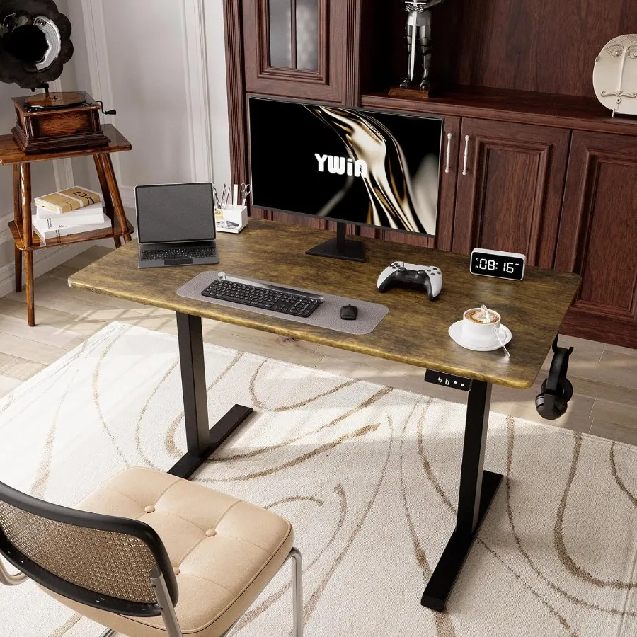 مكتب قائم كهربائي قابل للتعديل مع عجلات مقاس 55 × 24 بوصة مكتب قائم مريح لمحطة عمل المكتب المنزلي مثالي f