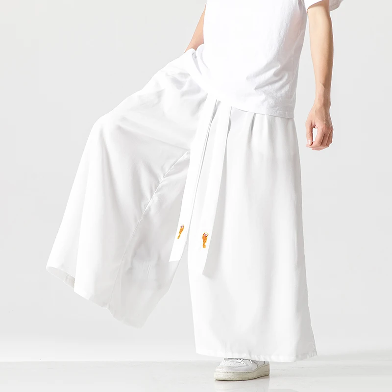 2023 Summer Mens Wide Leg Pants Oversized Vintage Men Clothing Loose Ice Silk Casual White Pants Male Japanese Harajuku Trousers