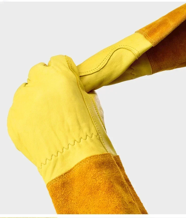 Long Cowhide Leather Gardening Gloves Puncture Resistant Breathable Leather Gloves Rose Pruning Pattern Gloves Safety Supplies