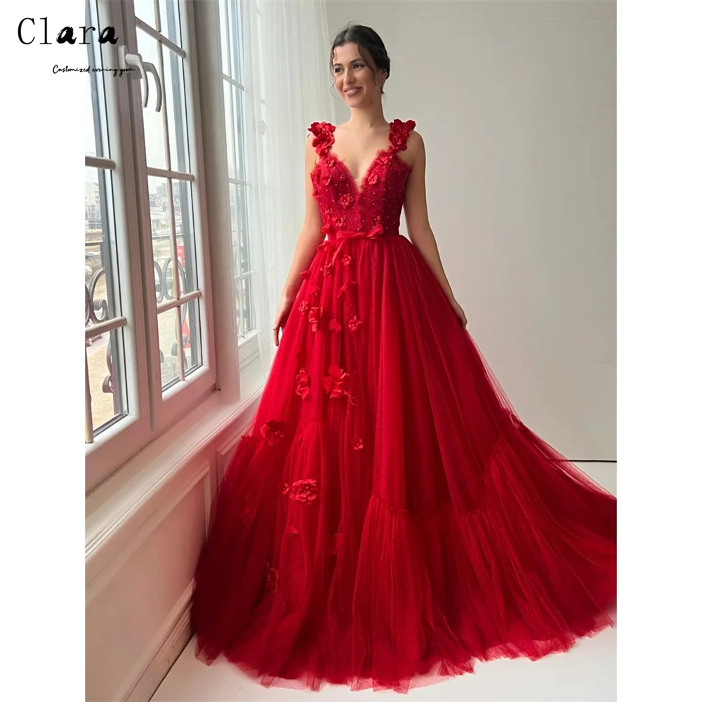 

Clara Custom Red A-line V-neck Lace Gala Dresses Elegant Evening Party Dresses Luxury 2025 Luxurious Party Dress Ball Gown Dress