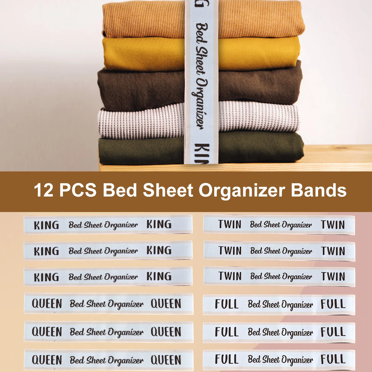 12Pcs Bed Sheet Organizer Bands Set Elastic Bedding Straps King Full Twin Queen Label Bed Sheet Fastener