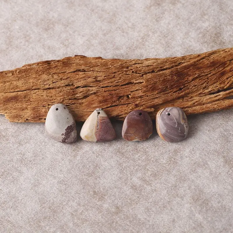 

4 шт., набор подвесок смешанной формы из полированной яшмы шохуа — натуральный землистый драгоценный камень для ремесленных ювелирных изделий своими руками и уникальных аксессуаров