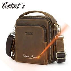 Contact's-Bolso de hombro Vintage para hombre, bandolera pequeña de cuero genuino, bolso de viaje para iPad Mini de 8,3 pulgadas