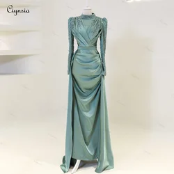 Ciynsia Abendkleider Islamic Muslim Evening Dresses Woman Elegant Mermaid Beaded Satin Long Sleeve Formal Dress Vestidos De Gala