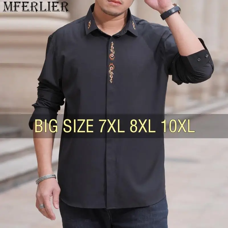 

Men Shirt Denim Oversize Plus Size 6XL 7XL 8XL 10XL Oversize Fashion Casual Loose Golden Embroidery Loose Long Sleeve Soft Dress