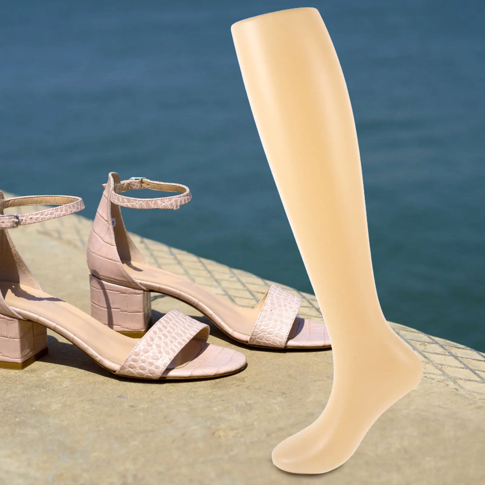 

Mid Calf Sock Display Leg Female Standing Mannequin Lifelike Seamless Finish Commercial Grade Plastic Stable Retail Store Foot