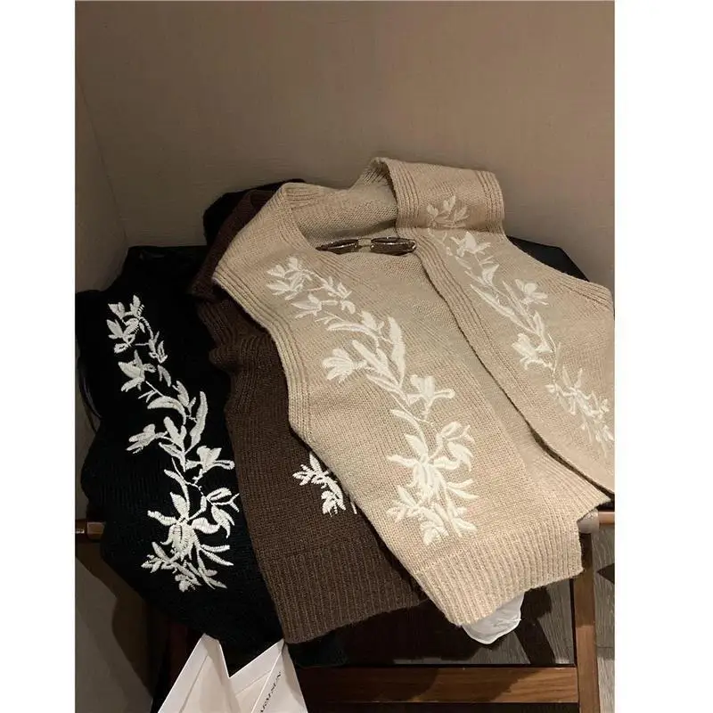 

Tourism Sle V-Ne Embroidered Knitted Vest New Autumn Heavy Work Flower Embroidery Open Cardigan Women's Loose Fit Top