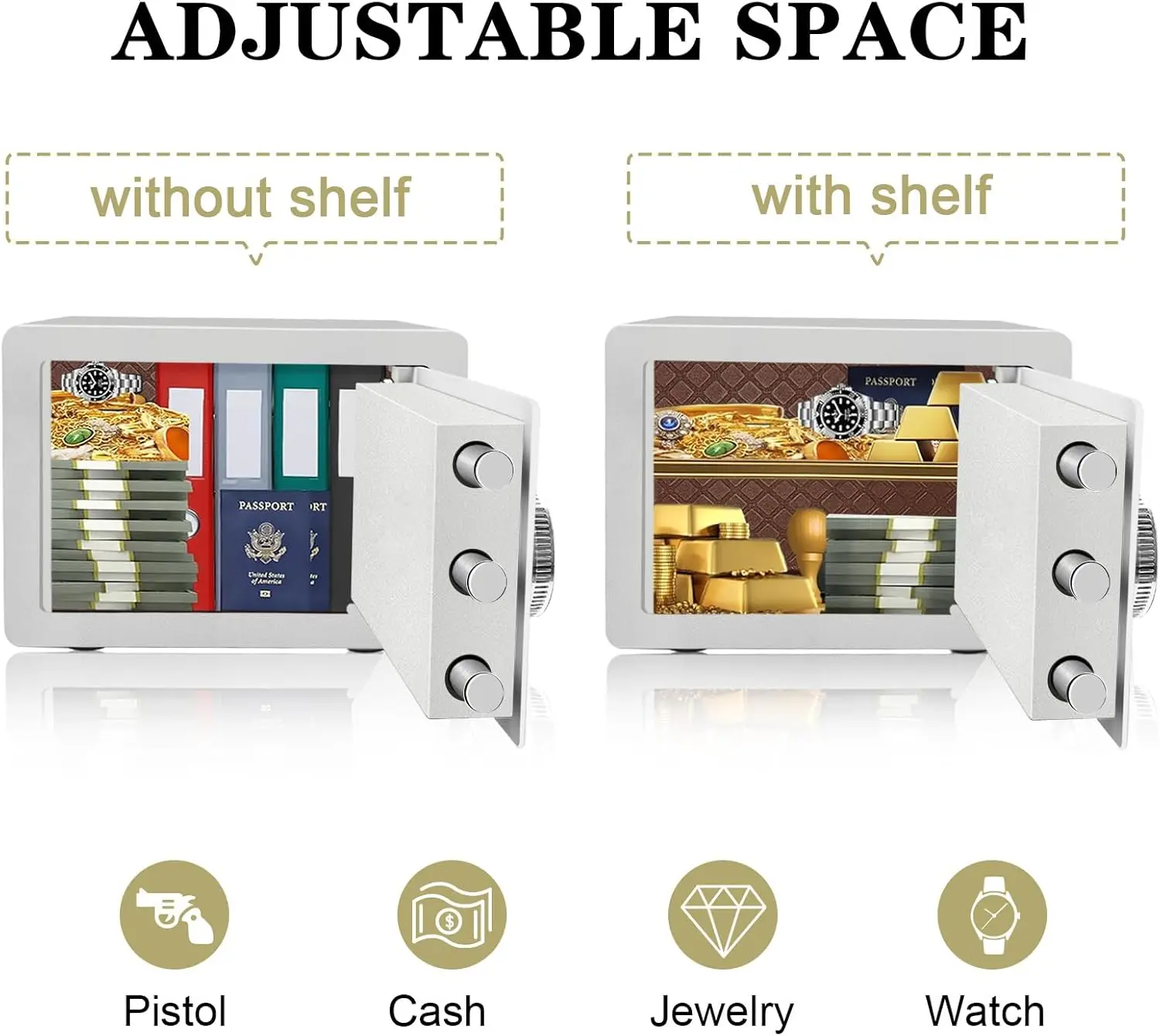 Fireproof Safe Box with Digital Keypad Lock, 1.28 Cubic Feet Security Safe with Removable Shelf, Keys, External Battery Box for