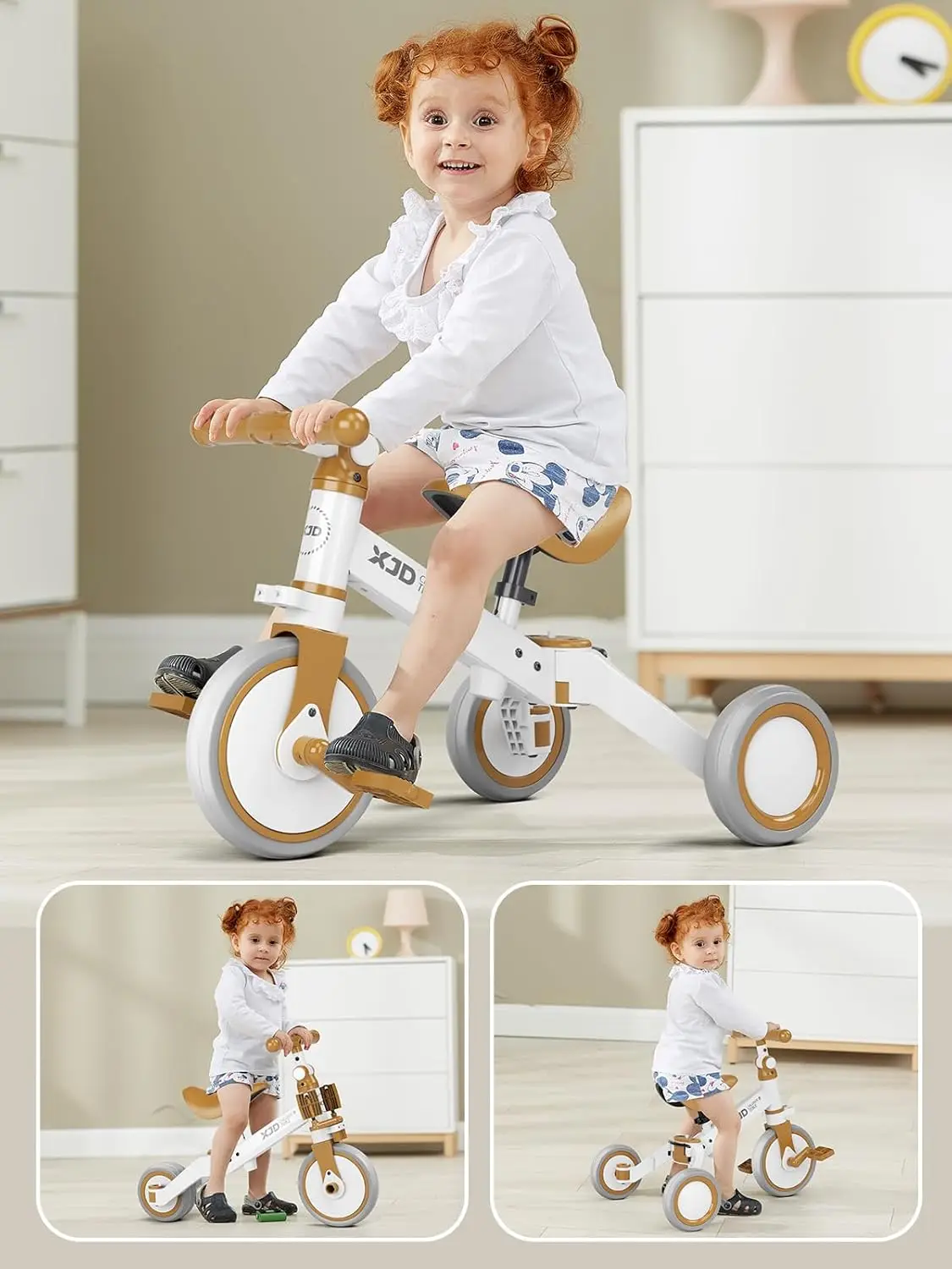 5 in 1 Toddler Bike, Tricycle for Toddlers 1-3 with Adjustable Seat Height, Removable Pedals, Ideal Balance Bike Birthday Gifts