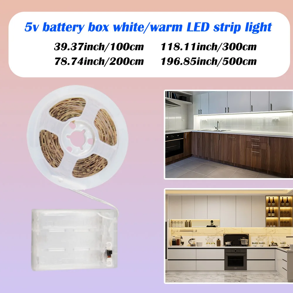 1 pc 2835 Warm White LED Strip Light, Battery Pack Powered (without Battery) Easy to install, suitable for kitchen, TV, etc.