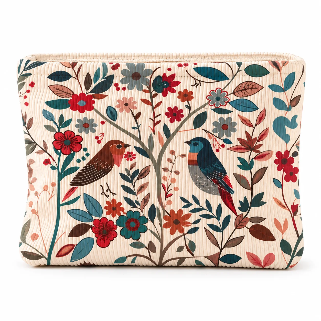 Cosmetic Bag Printed Floral Bird Corduroy Pouch Travel Toiletry Organizer Women Makeup Storage Bag Portable Cosmetic Case
