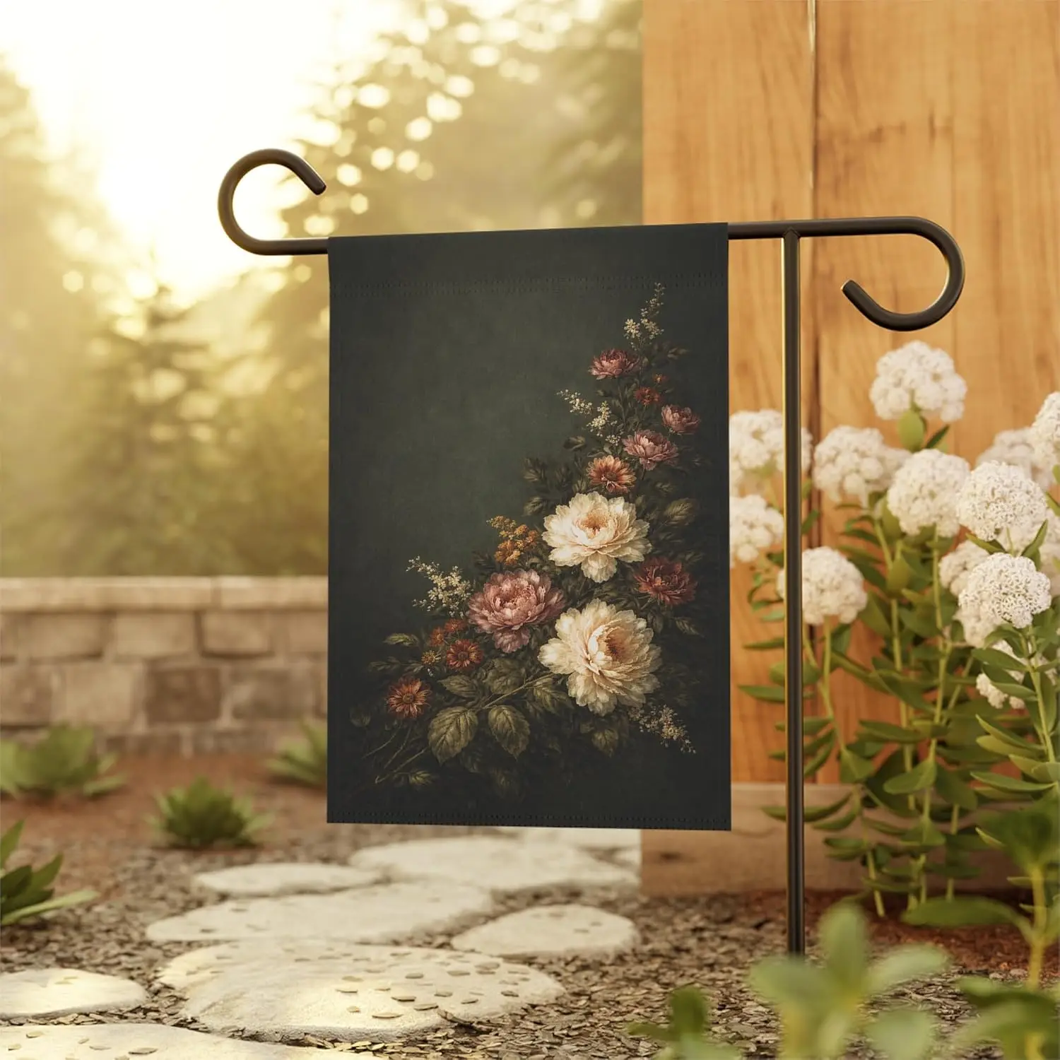 Moody Floral Garden Flag Dark Green Oil Painting Botanical Porch Decor Double Sided Outdoor Flag Cottagecore Dark Decor 12x1 yyi