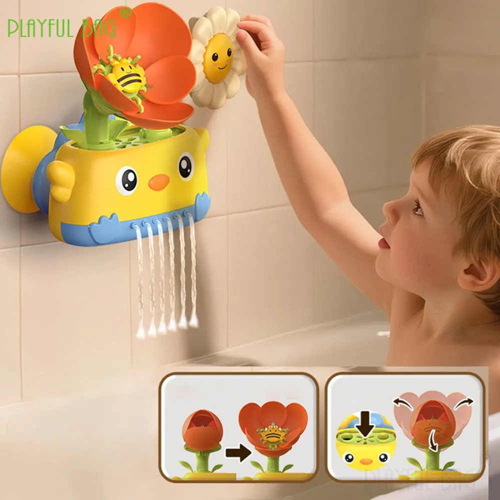 Baby Bathtub Water Play Set Rotating Sprinkler Kids Bath Toys Games Bird Flower Windmill Rotation Bathroom Water Toy HG385