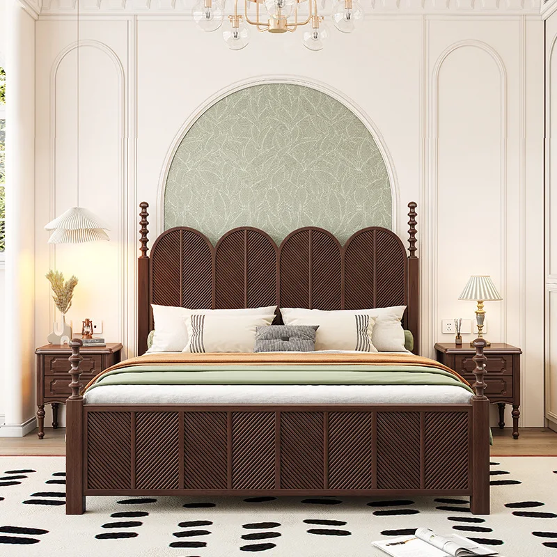 Solid wood bed 1.8 meters Roman column black 1.5 meters Master bedroom bed Wedding bed