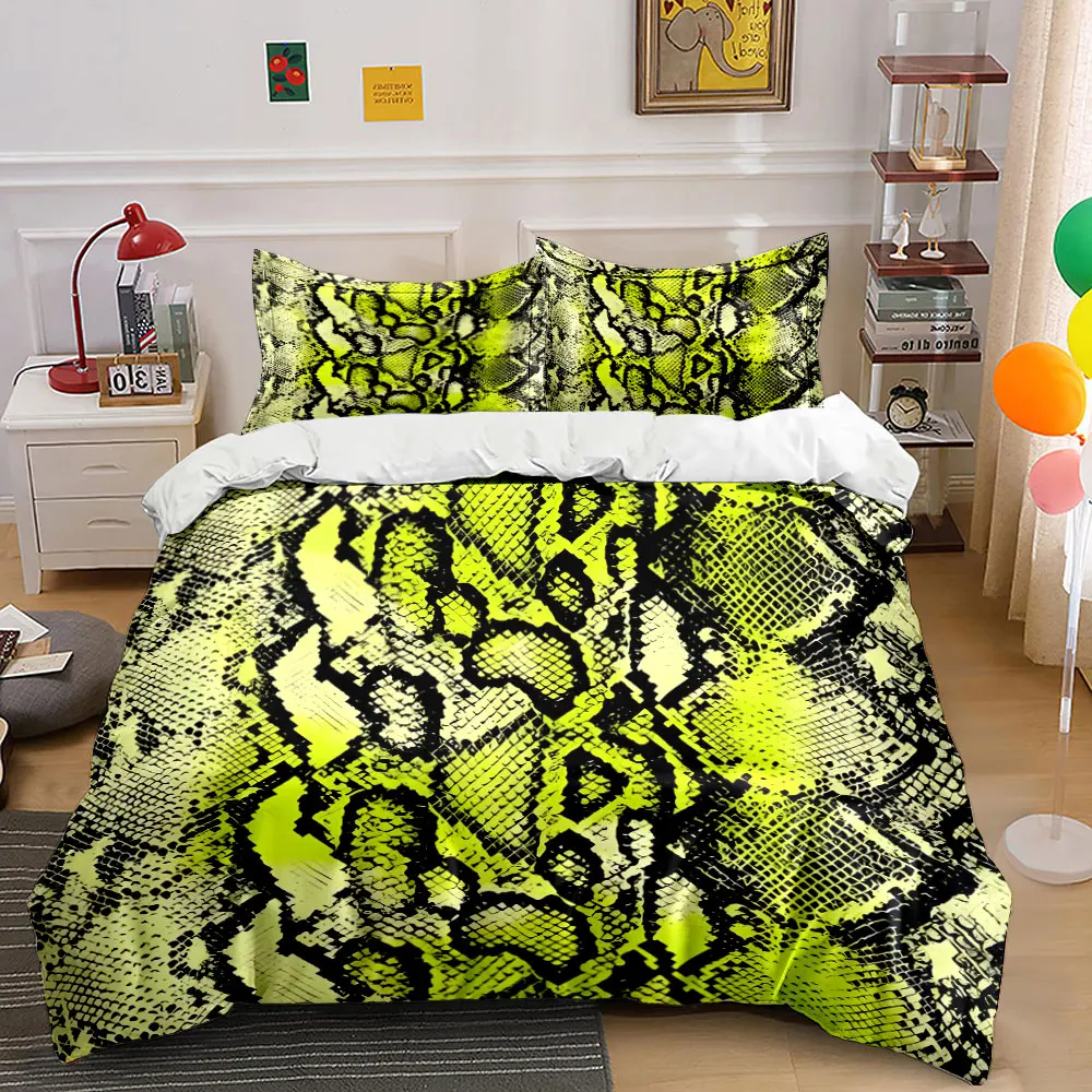 Snake skin pattern in yellow abstraction Printed Duvet Cover Set 1 Duvet Cover+2 Pillowcase Multi Size Bedroom Bedding Decor