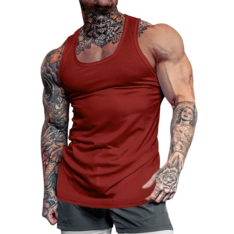 Men\'s Summer Burst American Bodybuilding Fitness Tank Top Solid Color Comprehensive Training Sports Undershirt