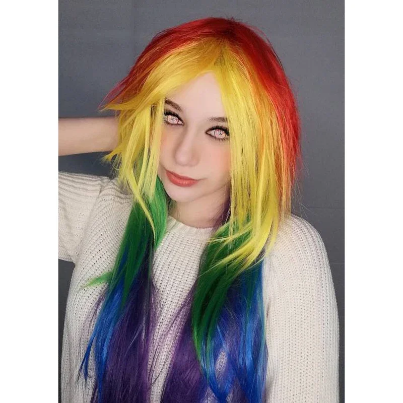 Hair Women's Cosplay My Little Pony Rainbow Dash Multi Color Heat Resistant Party Wig Free Shipping