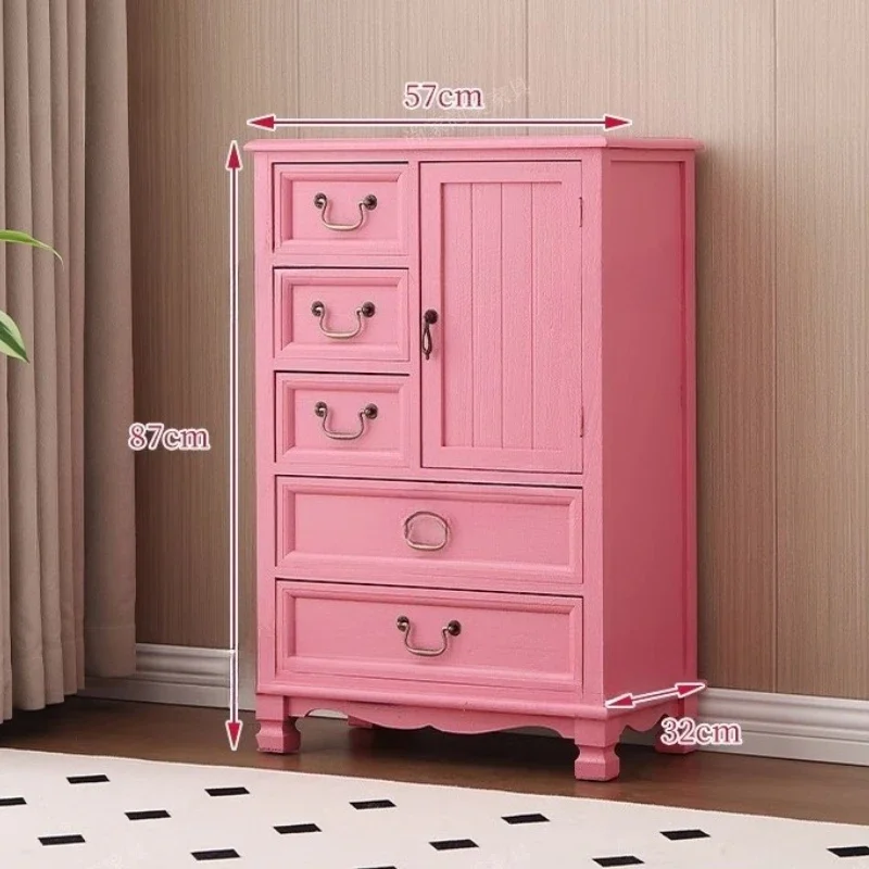 Poplar Wood 5-Drawer Cabinet Moisture-Resistant Retro Storage Unit with Smooth Gliding Drawers for Living Room/Bedroom