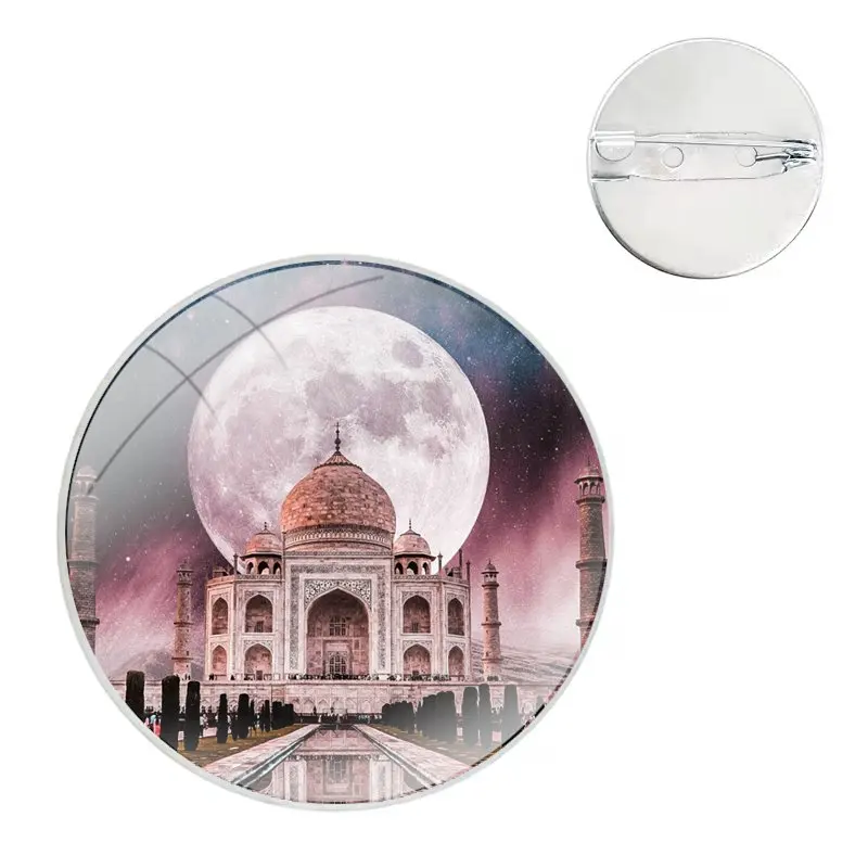 Elegant Taj Mahal India scenery Glass Dome Brooches Badge Pins For Clothes Hat Shirt Lapel Bag