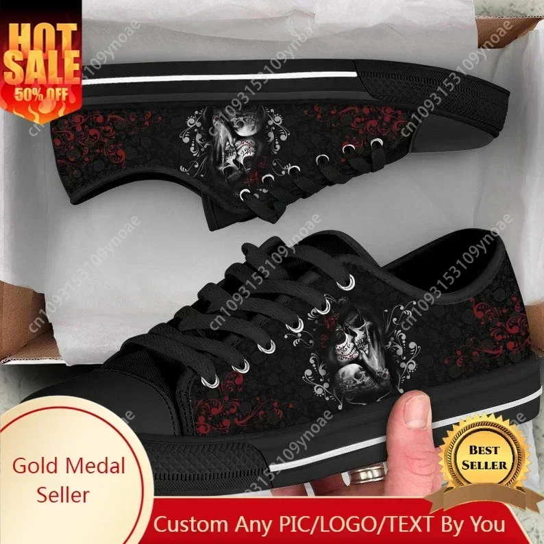 Hot Women Shoes Day of the Dead Sugar Skull Design Ladies Casual Lace Up Vulcanized Shoes Low Top Mens Teenager Sneakers