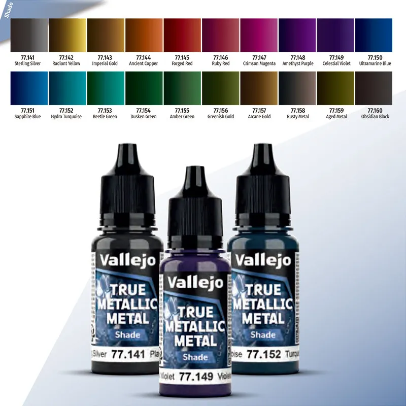 Game Paint AV Vallejo Environmentally Friendly Water-based Warhammer True Metallic Paint Shadow System 77141-77160