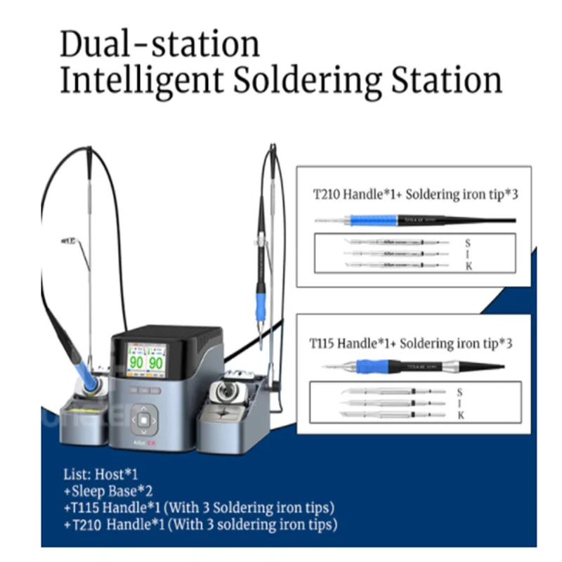 

AiXun T420D With T245 T210 T115 Iron Tips Dual Channel Smart Soldering Station Intelligent HD Display Repair Solder Tools