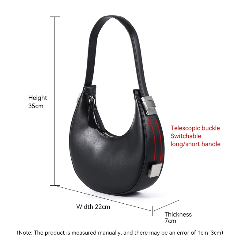 New Women\'s Female Split Leather Elegant Moon Design Underarm Lady Luxury Shoulder Bag Semi-circular Wrist Handbag Summer